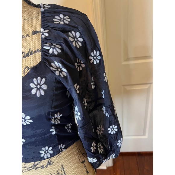 Buru Teagan crop Top Black White Puff Sleeve Sweetheart Neck Smocked size S - Picture 3 of 12